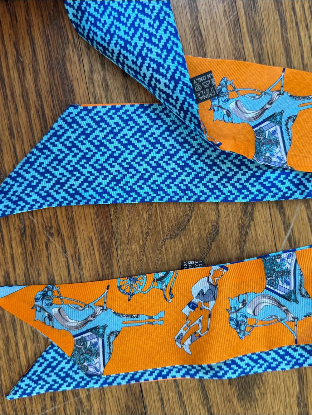 Key Print Square Silk Scarf in Black, White & Gold and Orange Narrow Purse Scarf - Picture 2 of 3